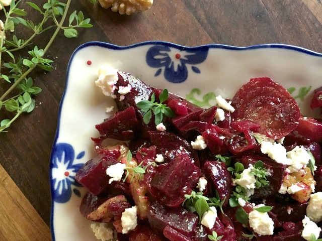 Roasted Beet Salad Recipe with Caramelized Onions and Feta