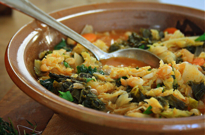Tuscan Minestrone Soup with Kale and Cabbage