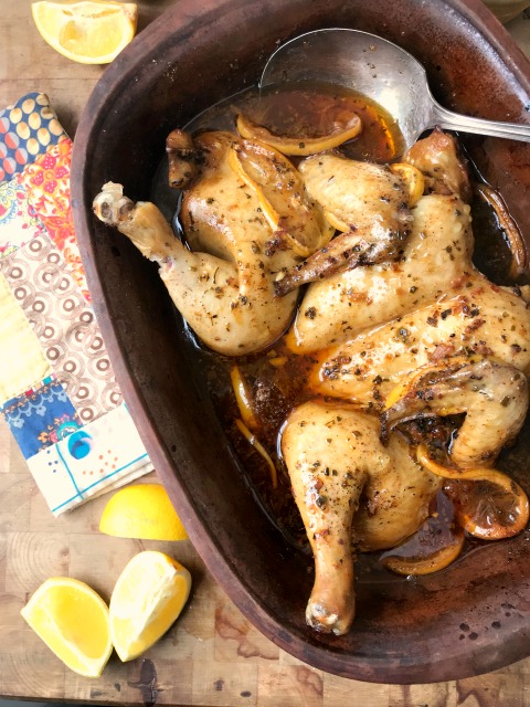 One-pot lemon roasted chicken is easy, flavourful and always moist. Soaking it in a molasses brine before cooking makes it even more delicious. 