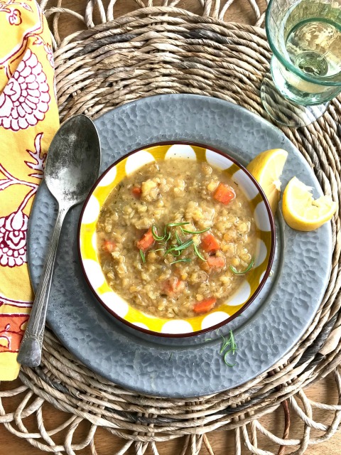 Sunshine lentil soup is easy, warming & brightly flavoured with lemon.