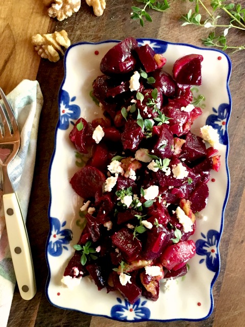 Roasted Beet Salad Recipe with Caramelized Onions and Feta