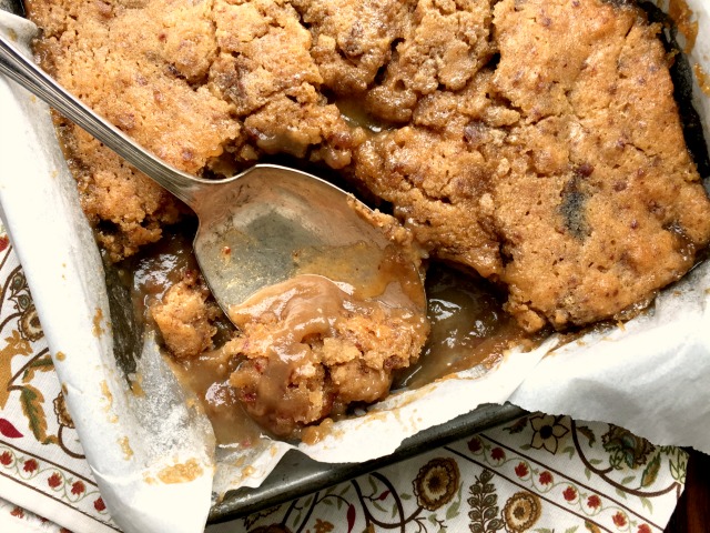 Sticky Date Pudding recipe: a self-saucing pudding cake with a rich butterscotch flavour. Made with stone ground flour and organic dates. 