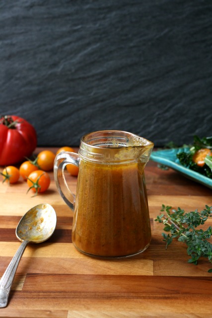Easy Pumpkin Vinaigrette is a tangy dressing that is thicker than regular vinaigrette. It’s great on a green salad but is also delicious tossed with green beans or roasted beets. A batch will last a week in the fridge. 
