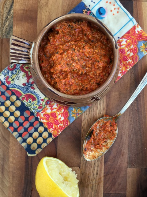 Pumpkin seed Romesco sauce served on roasted cauliflower steaks makes vegetables the star of the meal. 