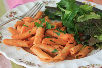 Penne pasta with tomato vodka cream sauce is fast and delicious
