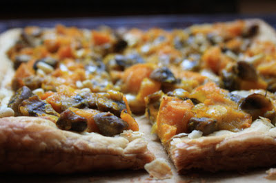 Savoury roasted squash tart with parmesan, capers and pine nuts 