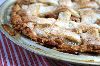 Mom's rhubarb pie, sweet, tart and almost creamy with a little nutmeg as the secret ingredient.