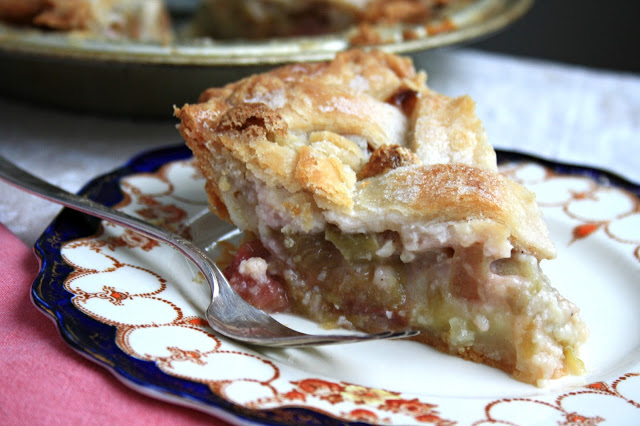 Mom's rhubarb pie, sweet, tart and almost creamy with a little nutmeg as the secret ingredient.