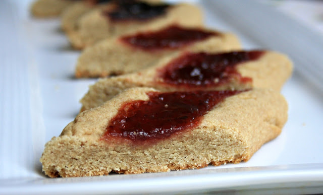 Jelly slices - old fashioned whole grain sugar cookies filled with a dollop of jam.