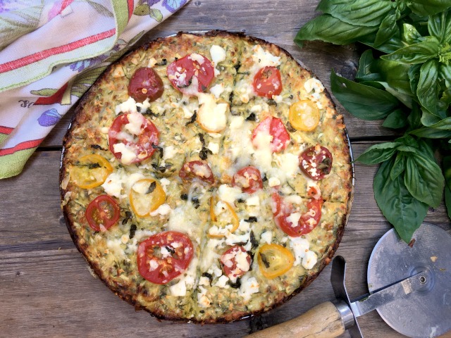 Zucchini crust pizza has great flavour and texture and is a great alternative to bread-based pizza crust. It takes just minutes to mix up. The crust can be made several days ahead and reheated with the toppings.