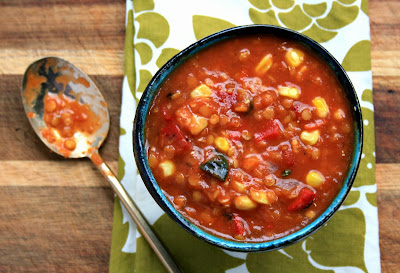 Roasted red pepper lentil soup is speedy and delicious