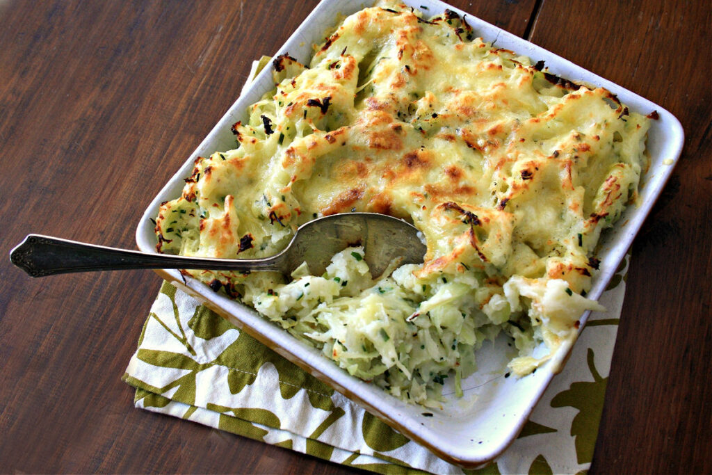 Rumpledethumps: a Potato and Cabbage Recipe Topped with Cheese