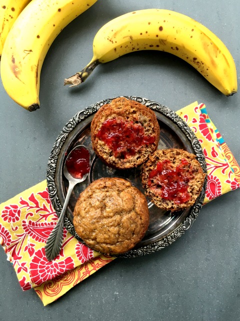 Whole wheat banana flax muffins are a wholesome afterschool snack.