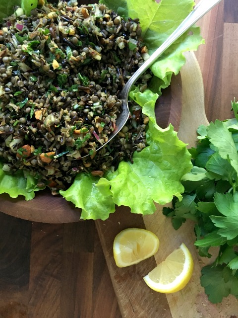 Wild rice lentil salad is a great salad for summer. It’s tossed with a fragrant vinaigrette that’s seasoned with coriander, cumin, turmeric and cinnamon and sprinkled with currants and toasted almonds. Wild rice lentil salad is great with fish and chicken but also works on its own as a meatless meal. 