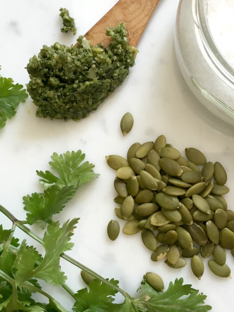 Pumpkin Seed Pesto with cilantro and lime can make a good meal great.
