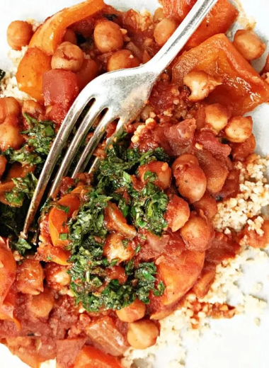 Chickpea stew with peppers and parsley gremolata, vegetarian